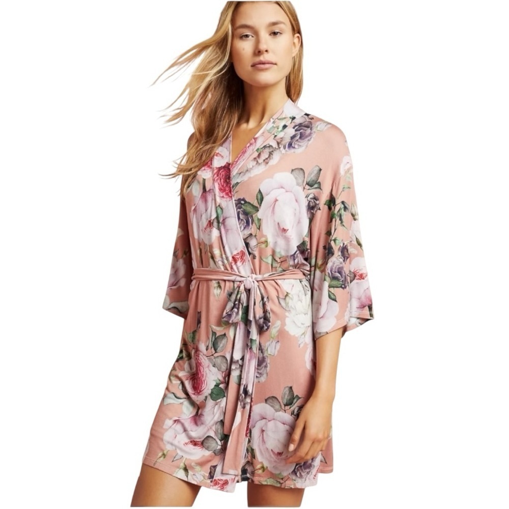 Flora Nikrooz Floral Knit Robe In Dusty Pink Size M